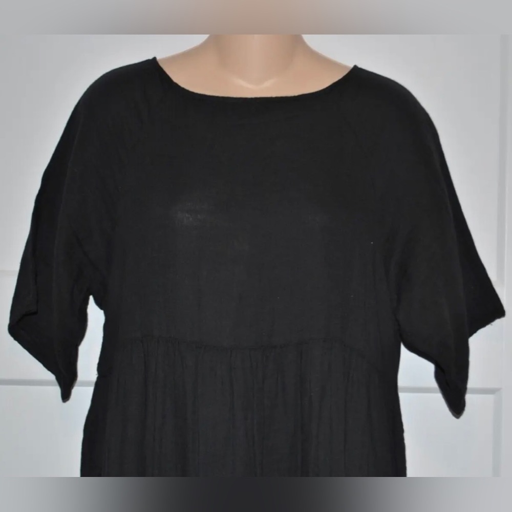 CALME By Johnny Was Raglan Tiered Gauze Black Midi Dress Size XS/S $138 - Picture 5 of 6